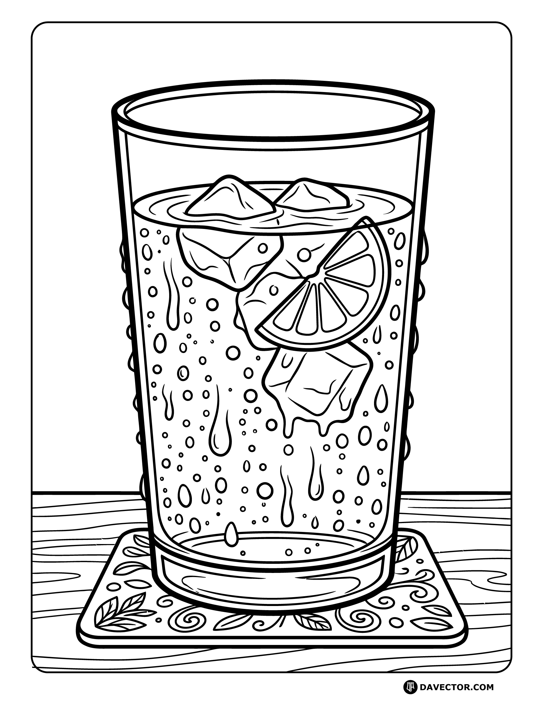 Water Glass With Condensation Drops — free water glass coloring page