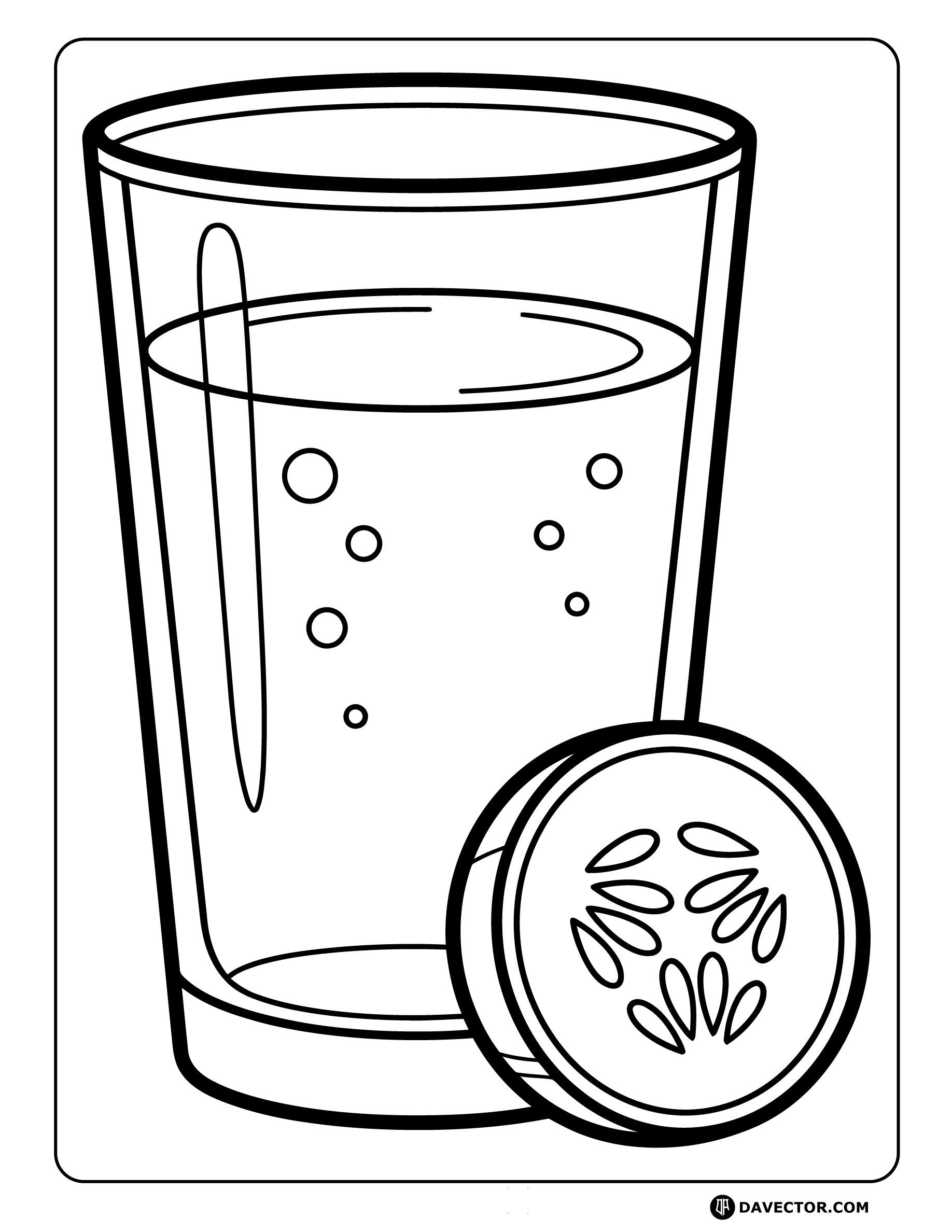 Water Glass With Cucumber Slice — free water glass coloring page
