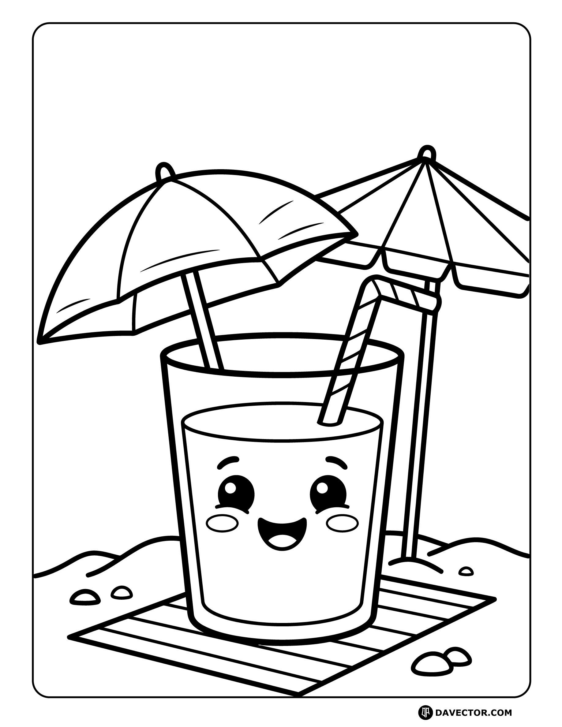 Water Glass With Face Umbrella — free water glass coloring page