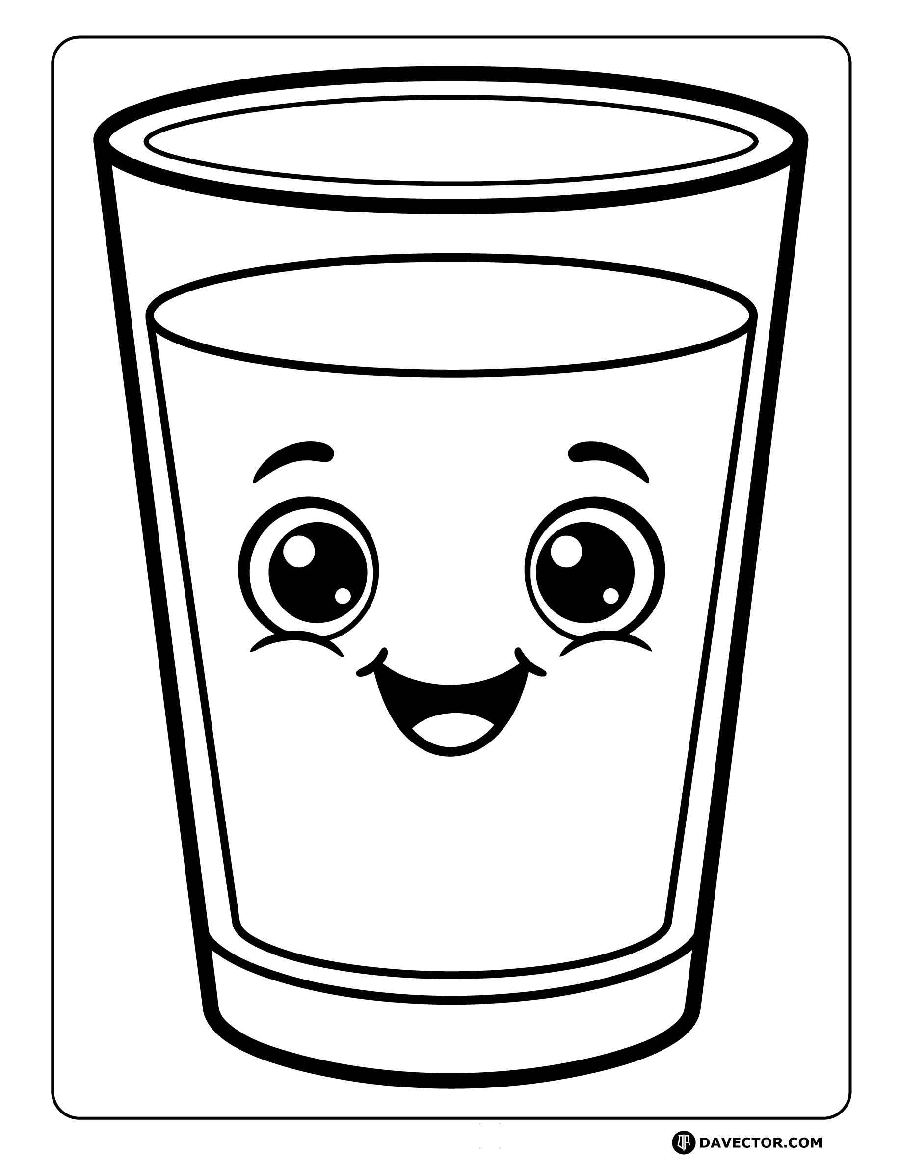 Water Glass With Happy Eyes — free water glass coloring page