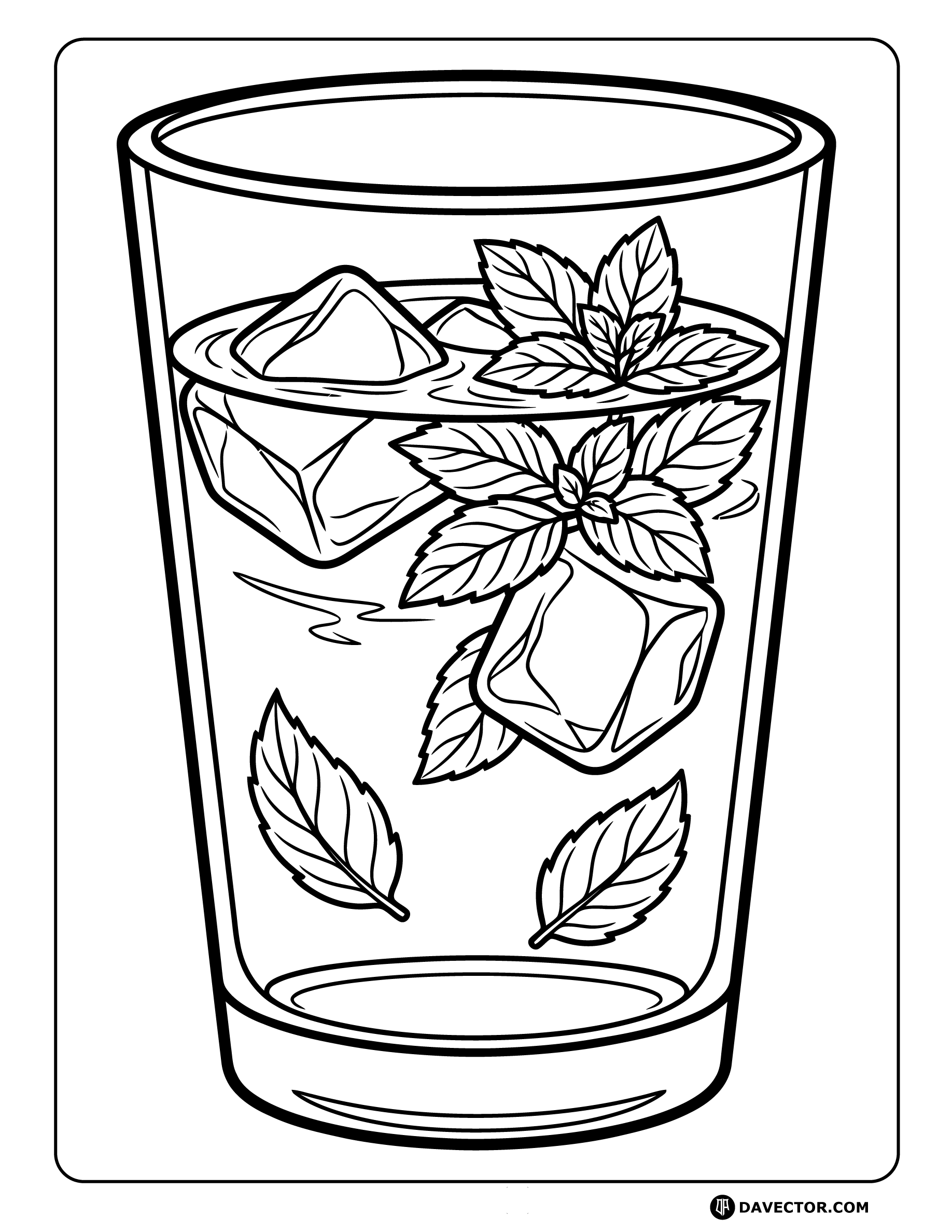 Water Glass With Ice Cubes — free water glass coloring page