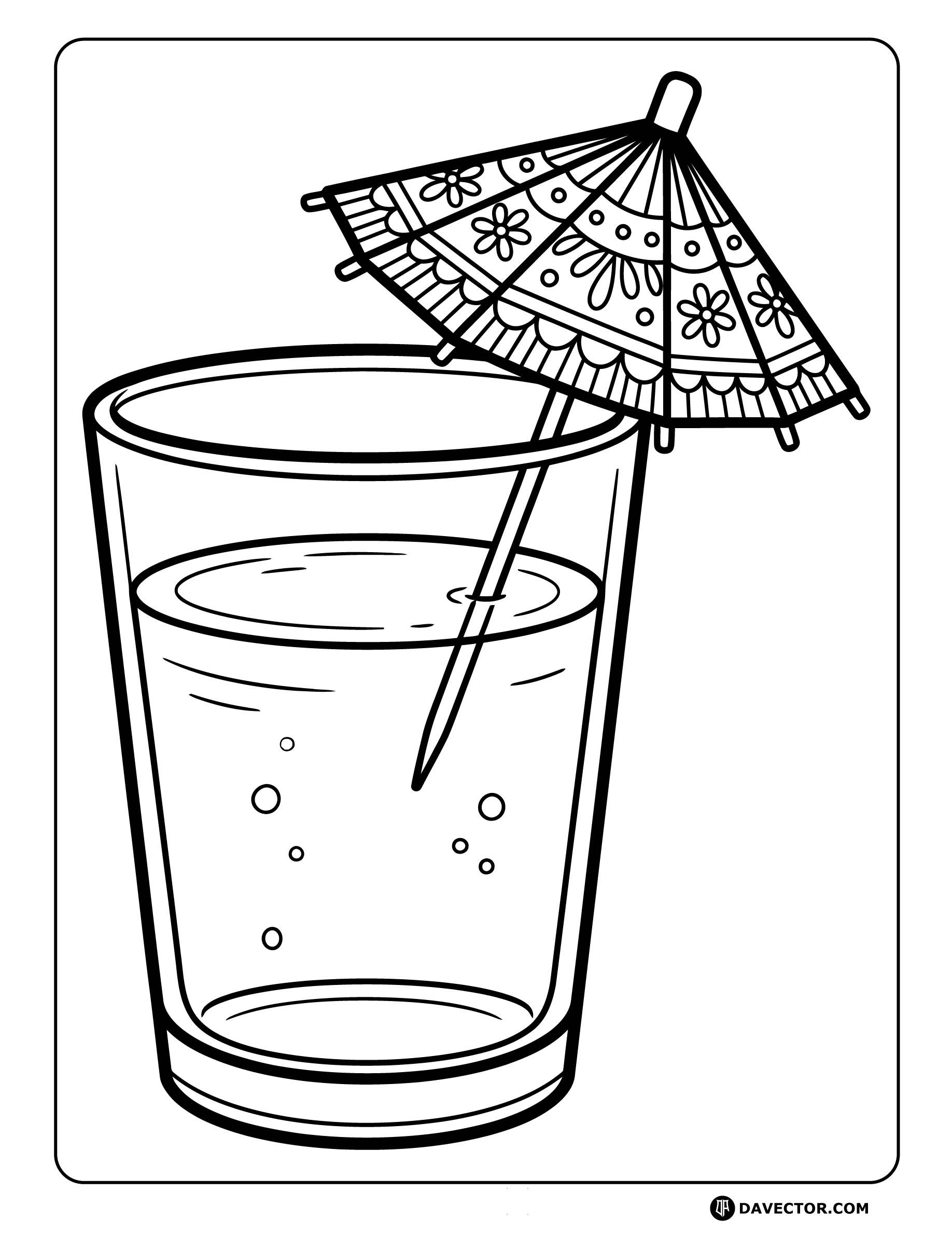 Water Glass With Paper Umbrella — free water glass coloring page