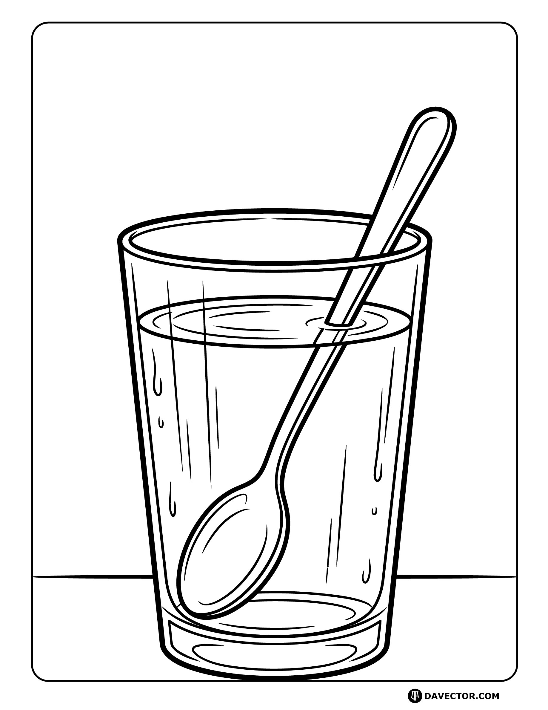 Water Glass With Spoon — free water glass coloring page
