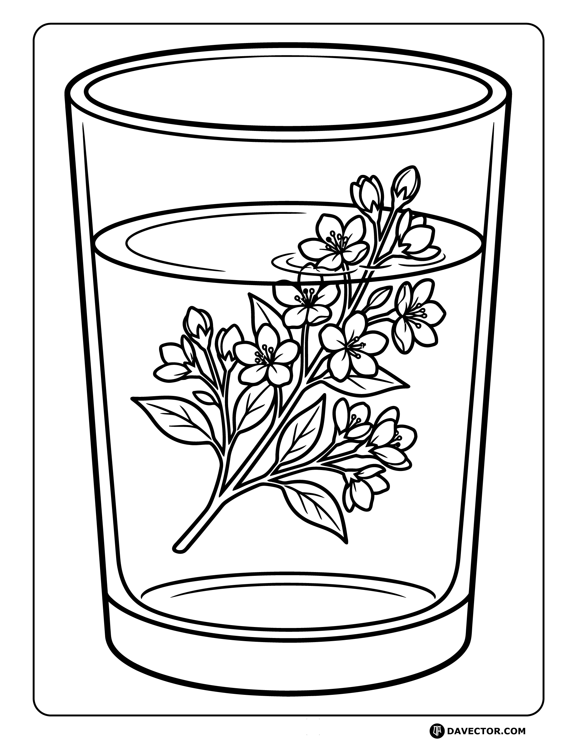 Water Glass With Sprig — free water glass coloring page