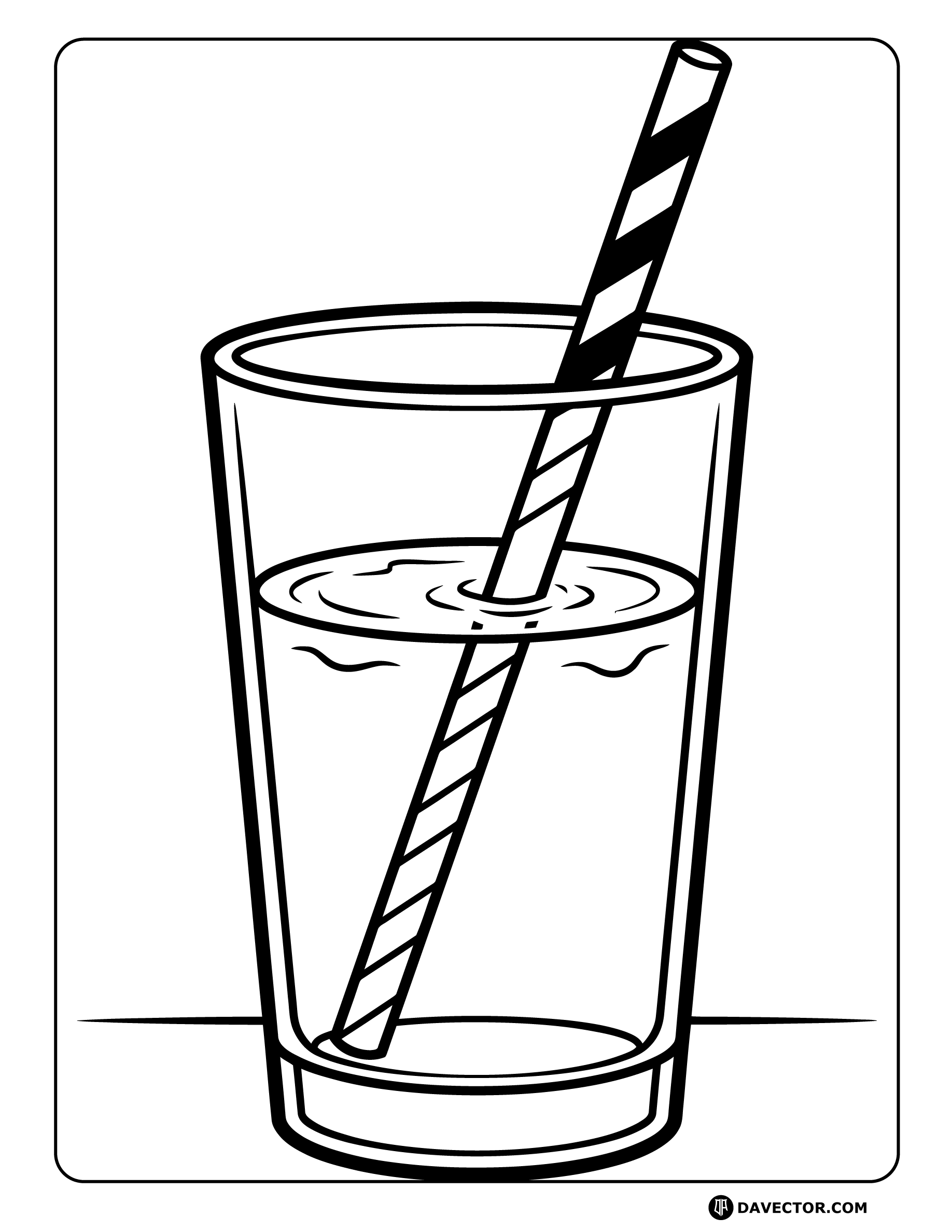 Water Glass With Straw — free water glass coloring page