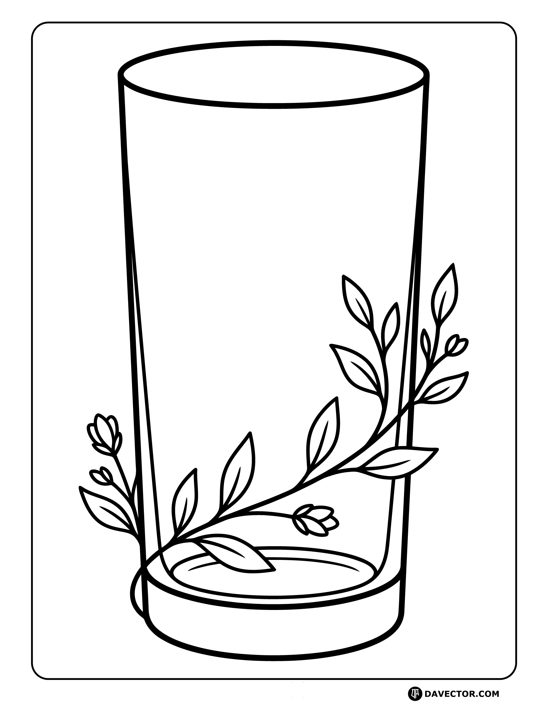 Water Glass With Vine — free water glass coloring page