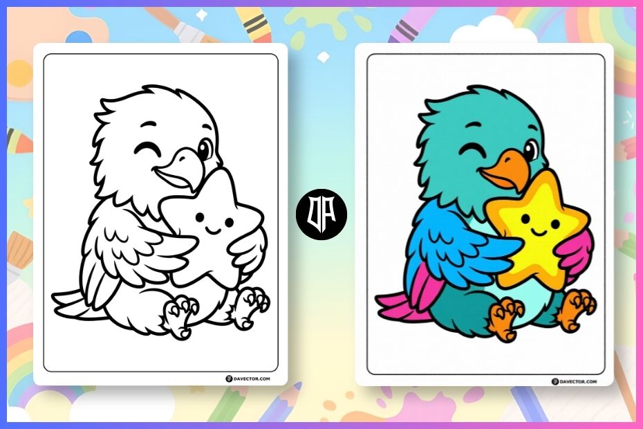 Free printable eagle coloring page collection with cute baby and happy eagle designs