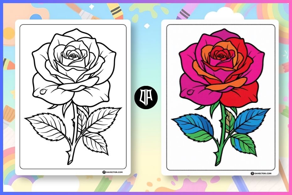 Free printable rose coloring page collection with blooming roses and floral designs