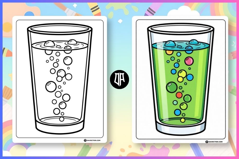 Free printable water glass coloring page collection with cute and detailed glass designs